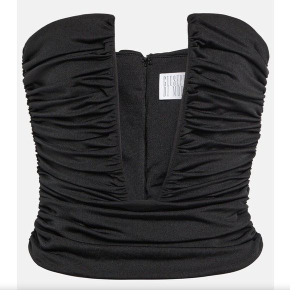 191. Giuseppe di Morabito Ruched Black satin Deep V top EUC Sz 38 $565 - Picture 2 of 4